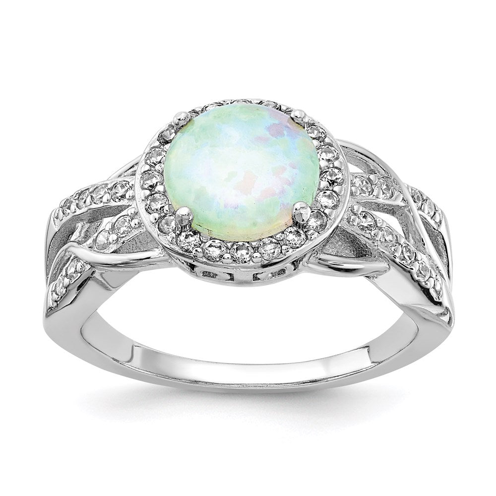 Sterlingsilber Cheryl M Rhodiniert Cabochon Im Labor Erzeugt Opal und Brillant-cut Zirkonia Geflochten Muster Ring