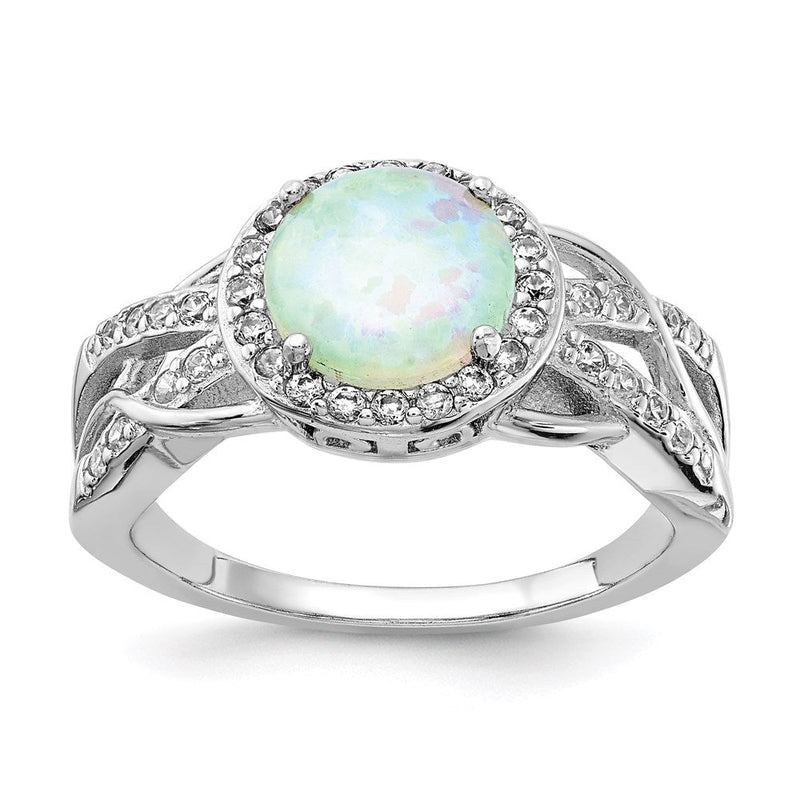 Sterlingsilber Cheryl M Rhodiniert Cabochon Im Labor Erzeugt Opal und Brillant-cut Zirkonia Geflochten Muster Ring