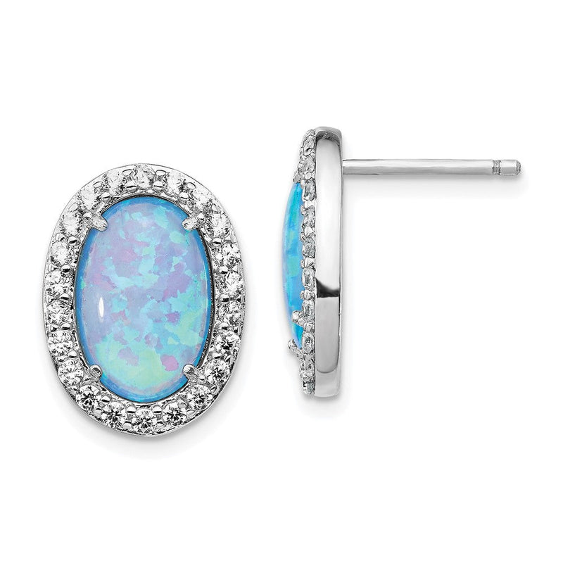 Sterlingsilber Cheryl M Rhodiniert Cabochon Im Labor Erzeugt Blau Opal und Brillant-cut Zirkonia Oval Ohrstecker