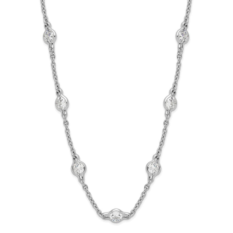Sterlingsilber Cheryl M Rhodiniert Brillant-cut Rund Zirkonia 19 Station 18.5 Zoll Halskette
