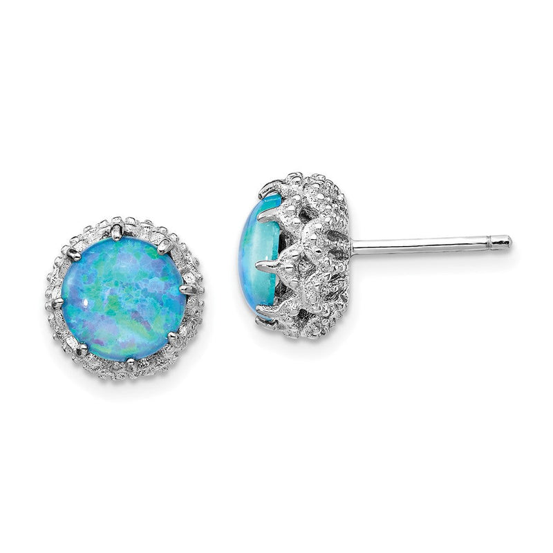 Sterlingsilber Cheryl M Rhodiniert Cabochon Im Labor Erzeugt Blau Opal und Brillant-cut Zirkonia Ohrstecker