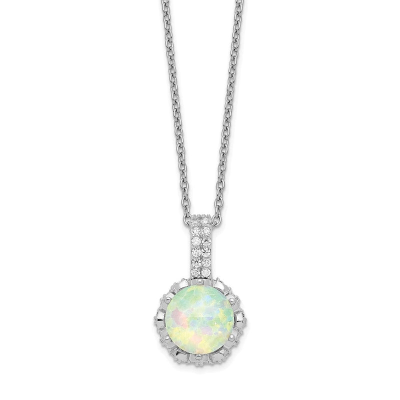 Sterlingsilber Cheryl M Rhodiniert Cabochon Im Labor Erzeugt Opal und Brillant-cut Zirkonia 18.5 Zoll Halskette