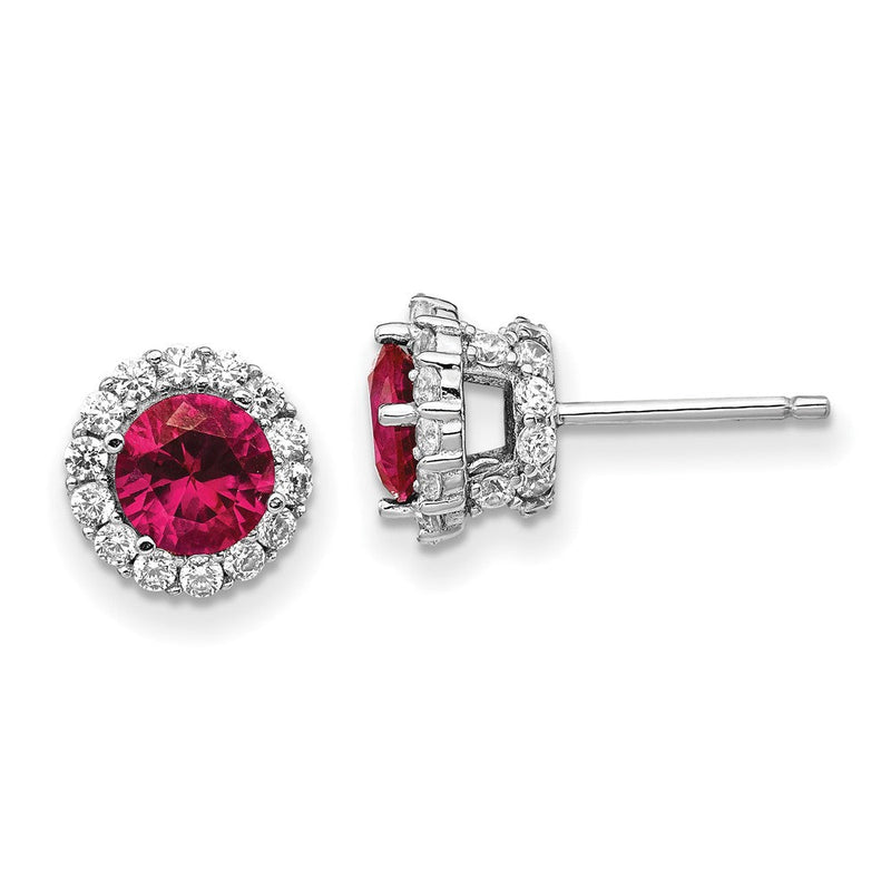 Sterlingsilber Cheryl M Rhodiniert Brillant-cut Im Labor Erzeugt Rubin und Weiß Zirkonia Rund Heiligenschein Ohrstecker