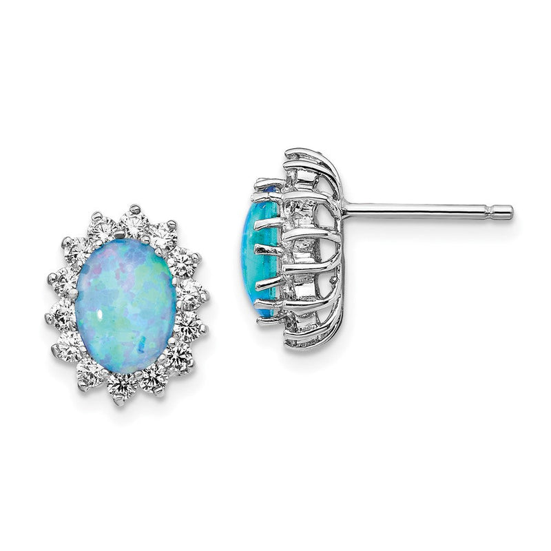 Sterlingsilber Cheryl M Rhodiniert Cabochon Im Labor Erzeugt Blau Opal und Brillant-cut Zirkonia Ohrstecker