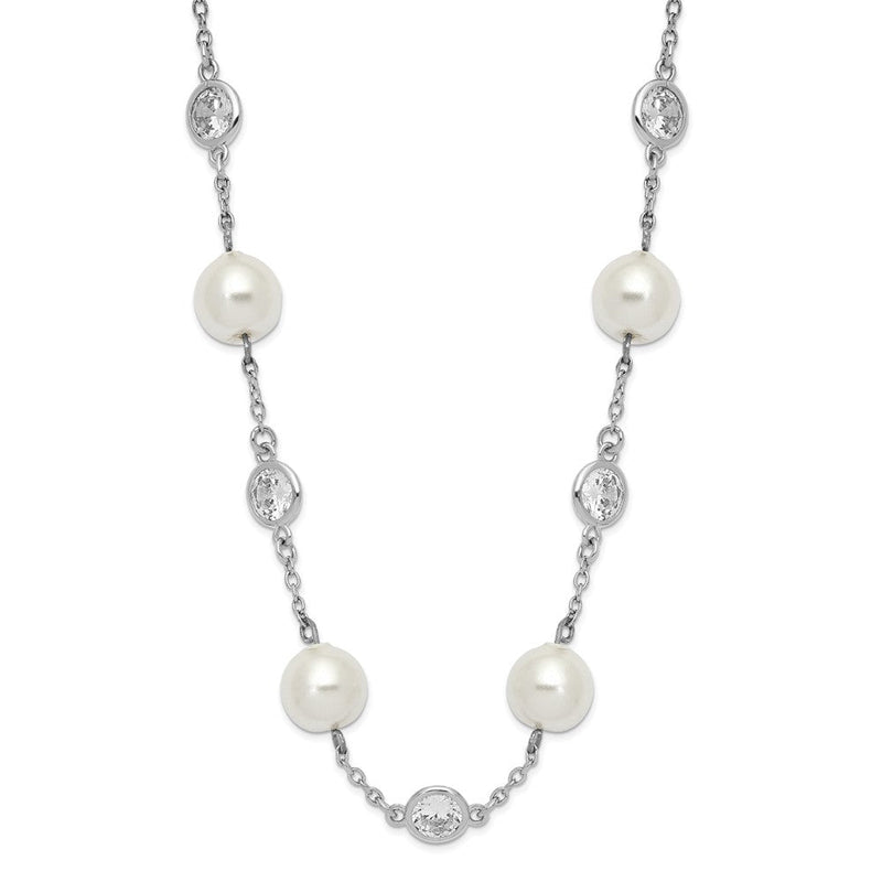 Sterlingsilber Cheryl M Rhodiniert Glas Perle und Brillant-cut Zirkonia Zargenfassung Station 18.25 Zoll Halskette