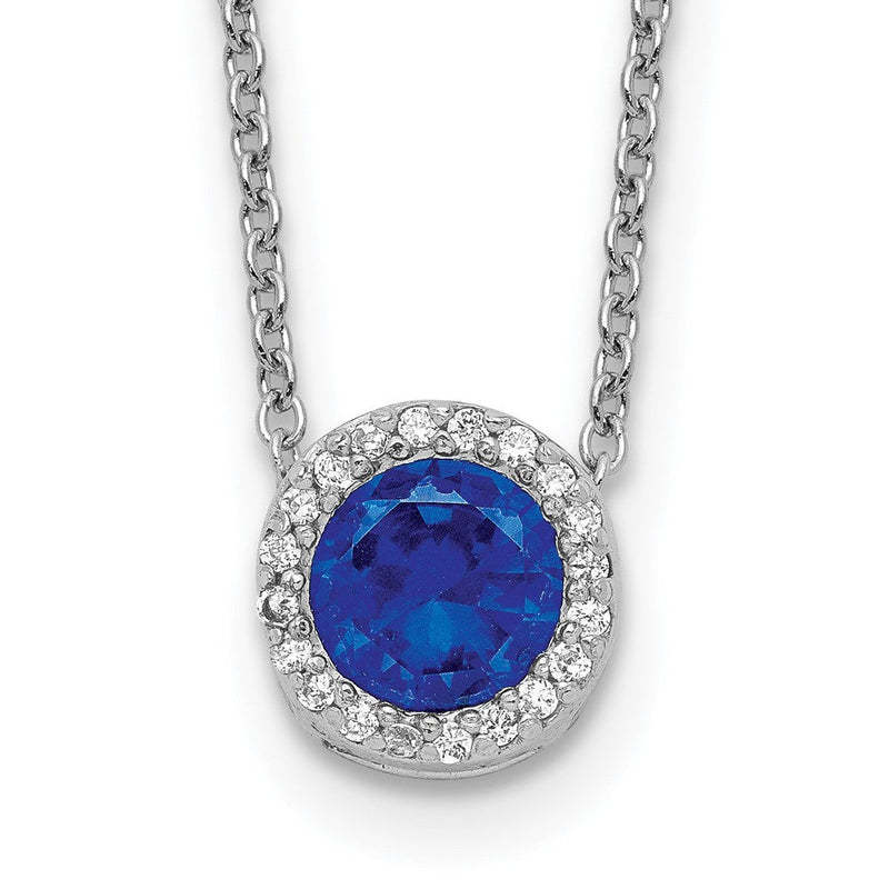 Sterlingsilber Cheryl M Rhodiniert Brillant-cut Im Labor Erzeugt Dunkel Blau Spinell und Weiß Zirkonia Rund Heiligenschein 18.25 Zoll Halskette