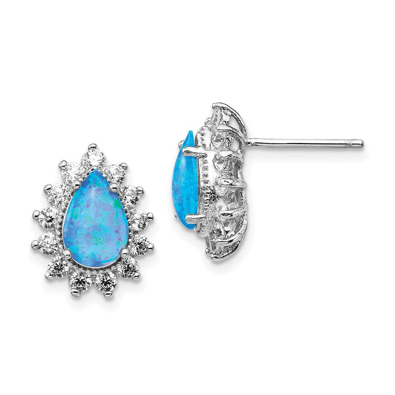 Sterlingsilber Cheryl M Rhodiniert Cabochon Im Labor Erzeugt Blau Opal und Brillant-cut Zirkonia Tropfen Geformt Ohrstecker