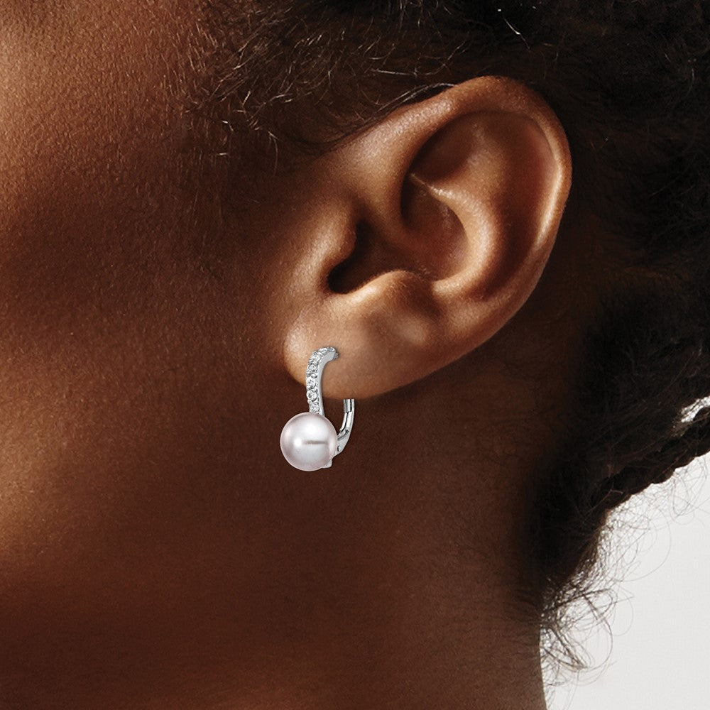 Sterlingsilber Cheryl M Rhodiniert Grau Süßwasser Zuchtperle und Brillant-cut Zirkonia Ohrhänger mit Brisur