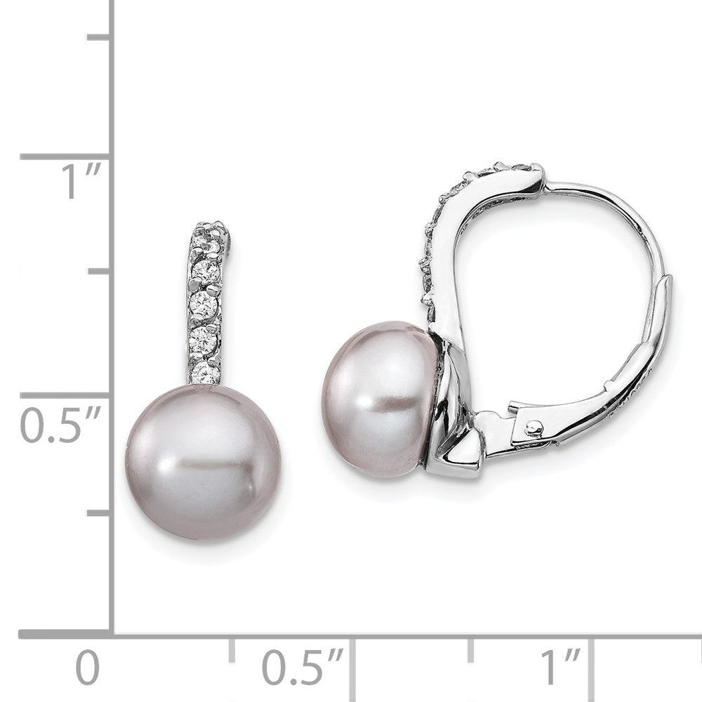 Sterlingsilber Cheryl M Rhodiniert Grau Süßwasser Zuchtperle und Brillant-cut Zirkonia Ohrhänger mit Brisur