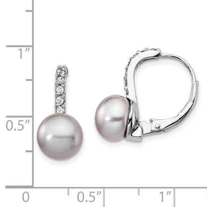 Sterlingsilber Cheryl M Rhodiniert Grau Süßwasser Zuchtperle und Brillant-cut Zirkonia Ohrhänger mit Brisur