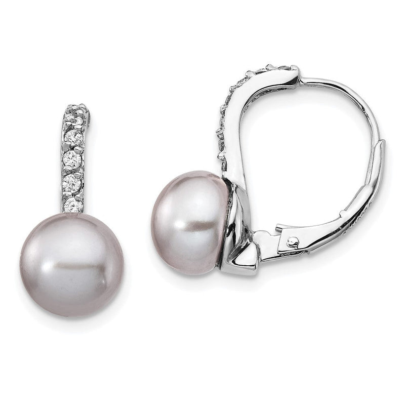 Sterlingsilber Cheryl M Rhodiniert Grau Süßwasser Zuchtperle und Brillant-cut Zirkonia Ohrhänger mit Brisur