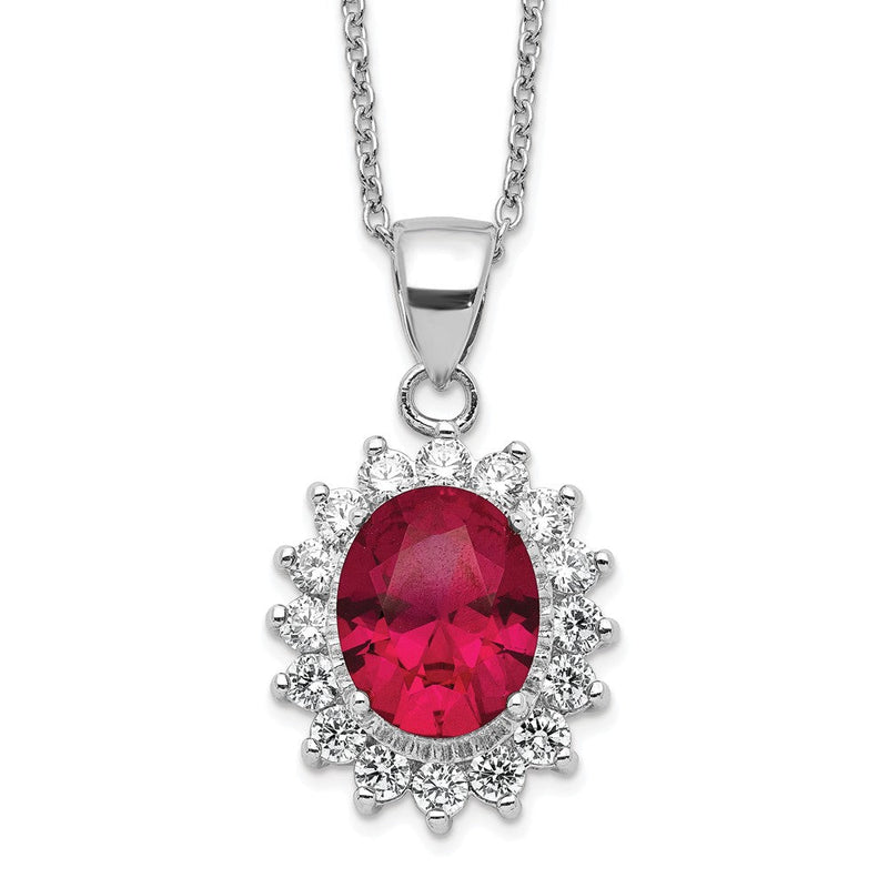 Sterlingsilber Cheryl M Rhodiniert Brillant-cut Im Labor Erzeugt Rubin und Weiß Zirkonia Oval Heiligenschein 18.25 Zoll Halskette