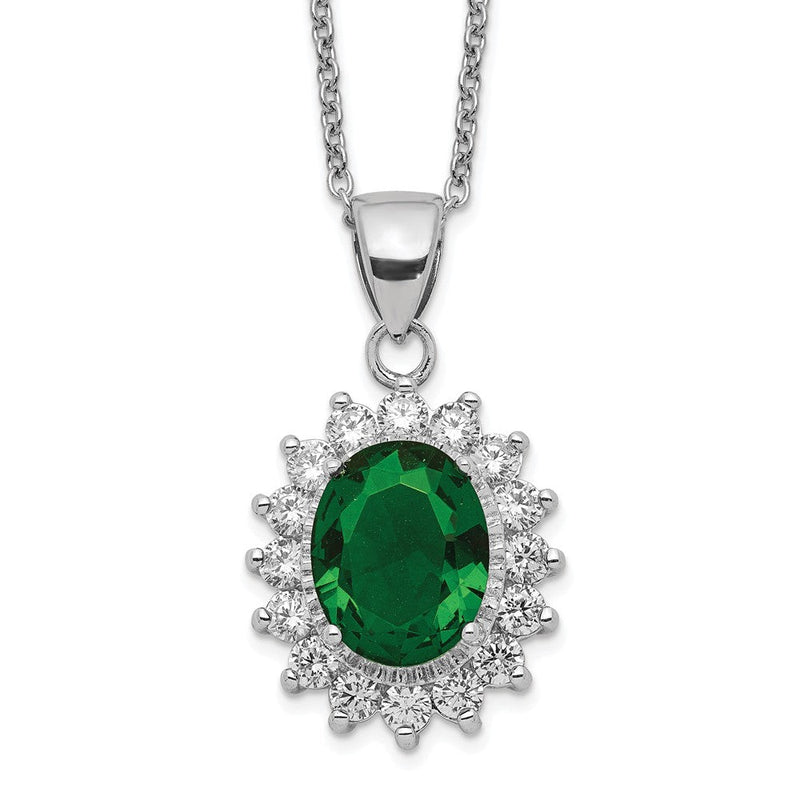 Sterlingsilber Cheryl M Rhodiniert Brillant-cut Grün Glas und Weiß Zirkonia Oval 18.25 Zoll Halskette