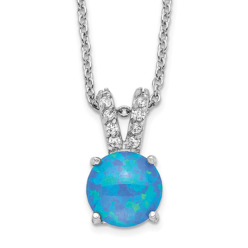 Sterlingsilber Cheryl M Rhodiniert Cabochon Im Labor Erzeugt Blau Opal und Brillant-cut Zirkonia Split Bail 18.5 Zoll Halskette