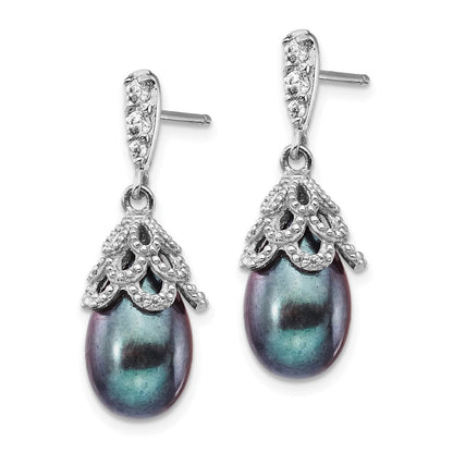 Sterlingsilber Cheryl M Rhodiniert Schwarz Tropfen Süßwasser Zuchtperle und Brillant-cut Zirkonia Stecker Ohrhänger