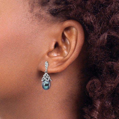 Sterlingsilber Cheryl M Rhodiniert Schwarz Tropfen Süßwasser Zuchtperle und Brillant-cut Zirkonia Stecker Ohrhänger