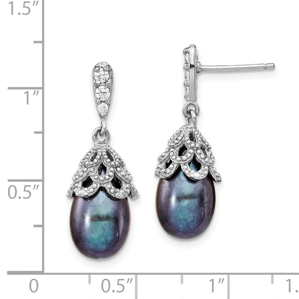 Sterlingsilber Cheryl M Rhodiniert Schwarz Tropfen Süßwasser Zuchtperle und Brillant-cut Zirkonia Stecker Ohrhänger