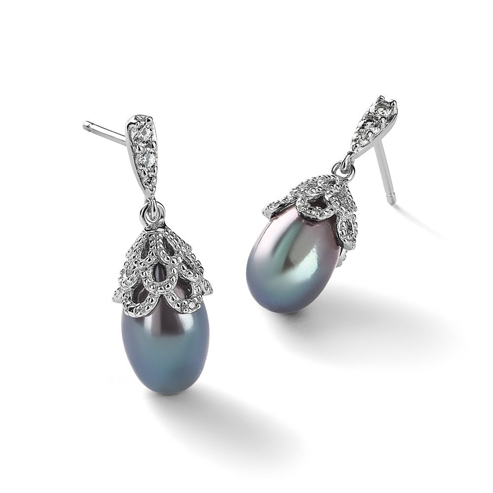 Sterlingsilber Cheryl M Rhodiniert Schwarz Tropfen Süßwasser Zuchtperle und Brillant-cut Zirkonia Stecker Ohrhänger
