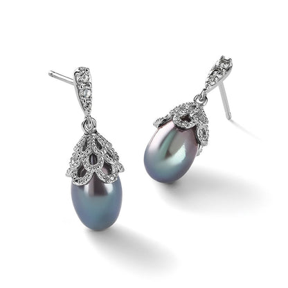 Sterlingsilber Cheryl M Rhodiniert Schwarz Tropfen Süßwasser Zuchtperle und Brillant-cut Zirkonia Stecker Ohrhänger