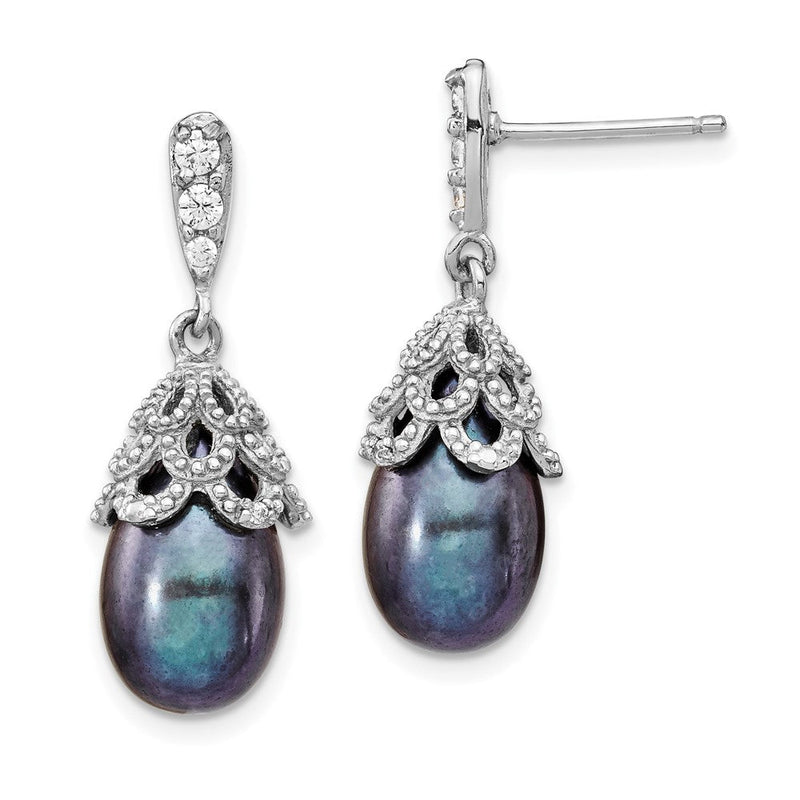 Sterlingsilber Cheryl M Rhodiniert Schwarz Tropfen Süßwasser Zuchtperle und Brillant-cut Zirkonia Stecker Ohrhänger