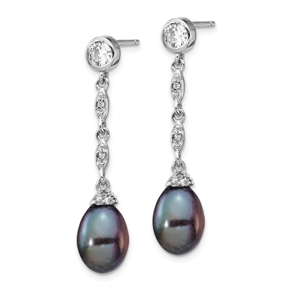 Sterlingsilber Cheryl M Rhodiniert Schwarz Tropfen Süßwasser Zuchtperle und Brillant-cut Zirkonia Zargenfassung Stecker Ohrhänger