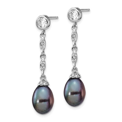 Sterlingsilber Cheryl M Rhodiniert Schwarz Tropfen Süßwasser Zuchtperle und Brillant-cut Zirkonia Zargenfassung Stecker Ohrhänger