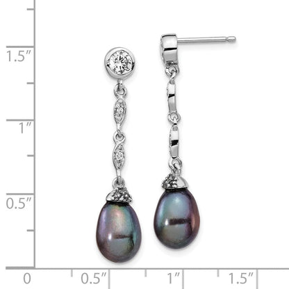 Sterlingsilber Cheryl M Rhodiniert Schwarz Tropfen Süßwasser Zuchtperle und Brillant-cut Zirkonia Zargenfassung Stecker Ohrhänger