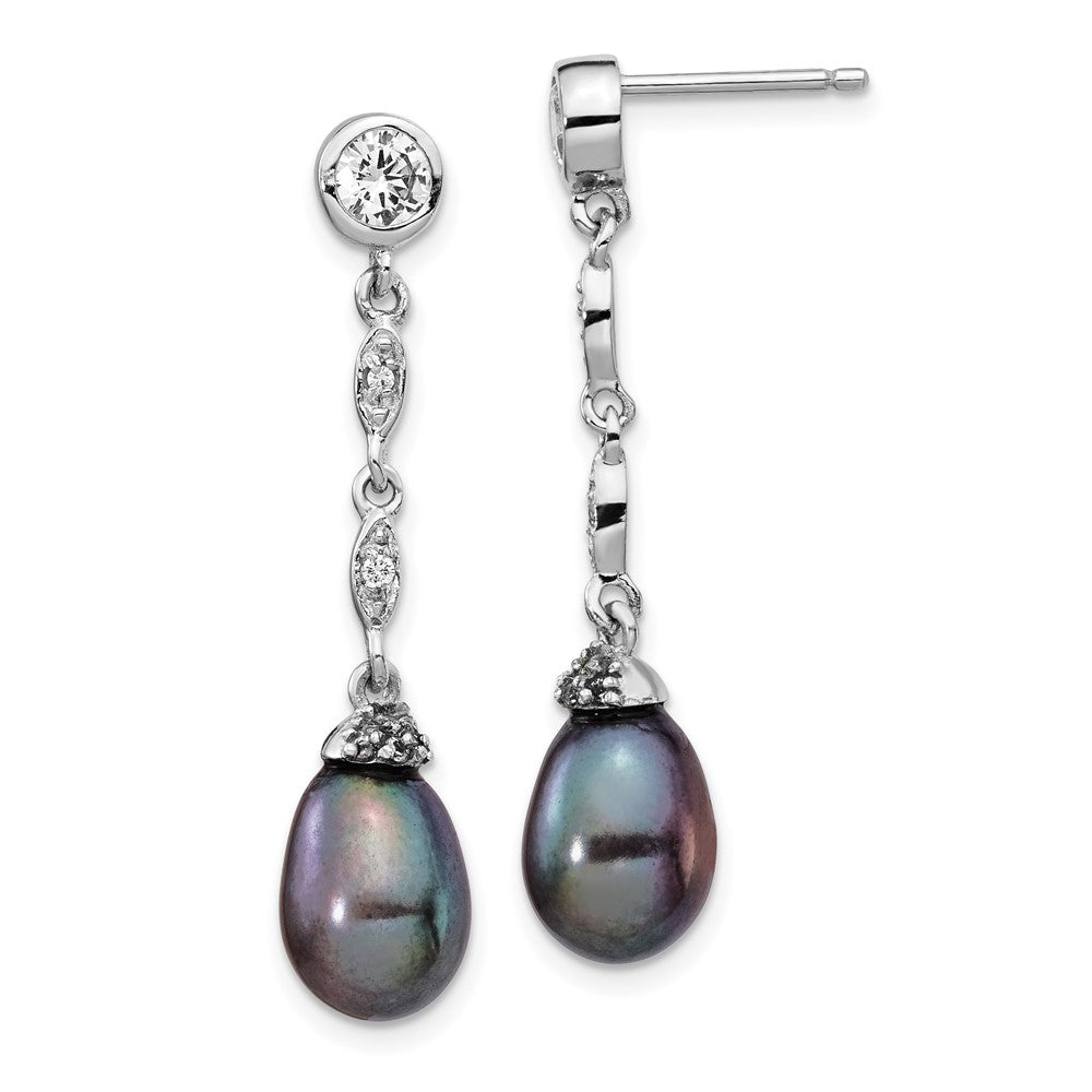 Sterlingsilber Cheryl M Rhodiniert Schwarz Tropfen Süßwasser Zuchtperle und Brillant-cut Zirkonia Zargenfassung Stecker Ohrhänger