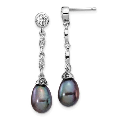 Sterlingsilber Cheryl M Rhodiniert Schwarz Tropfen Süßwasser Zuchtperle und Brillant-cut Zirkonia Zargenfassung Stecker Ohrhänger