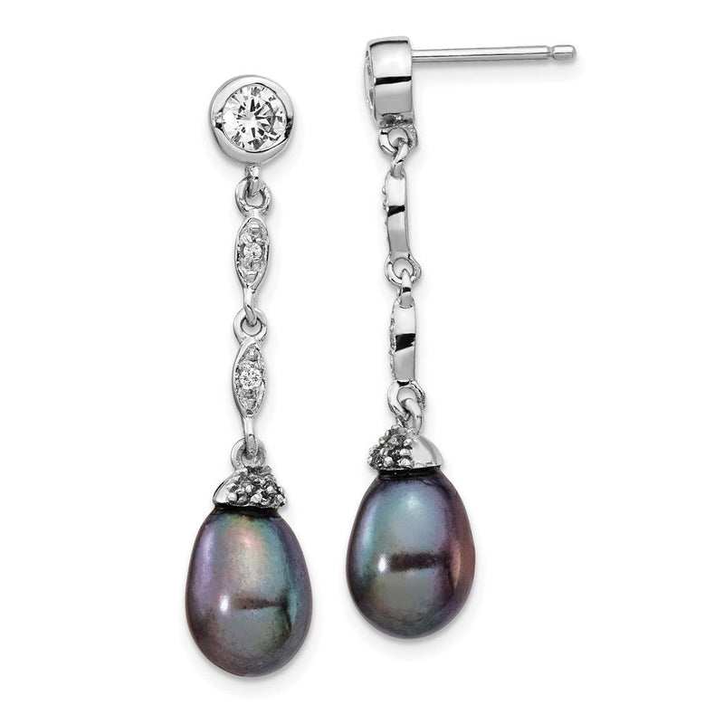 Sterlingsilber Cheryl M Rhodiniert Schwarz Tropfen Süßwasser Zuchtperle und Brillant-cut Zirkonia Zargenfassung Stecker Ohrhänger