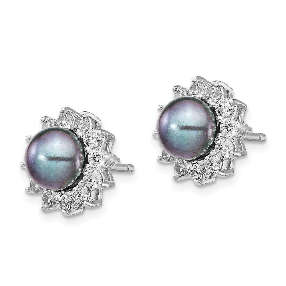 Sterlingsilber Cheryl M Rhodiniert Schwarz Süßwasser Zuchtperle und Brillant-cut Zirkonia Ohrstecker