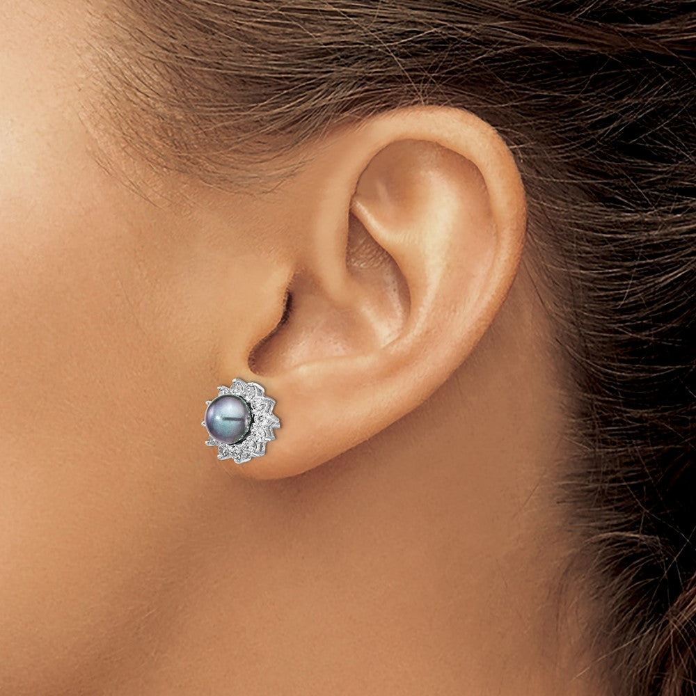 Sterlingsilber Cheryl M Rhodiniert Schwarz Süßwasser Zuchtperle und Brillant-cut Zirkonia Ohrstecker