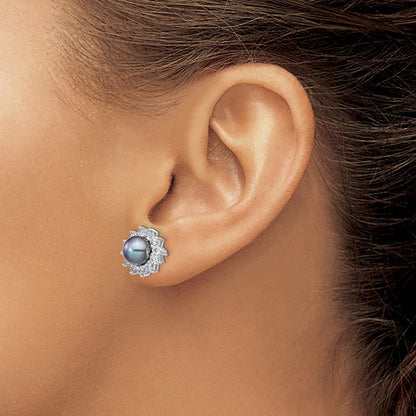 Sterlingsilber Cheryl M Rhodiniert Schwarz Süßwasser Zuchtperle und Brillant-cut Zirkonia Ohrstecker