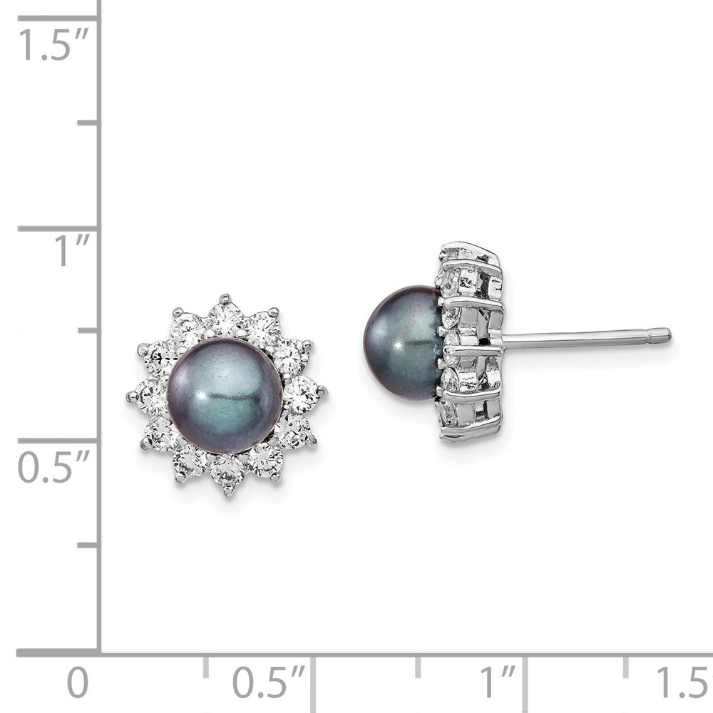 Sterlingsilber Cheryl M Rhodiniert Schwarz Süßwasser Zuchtperle und Brillant-cut Zirkonia Ohrstecker