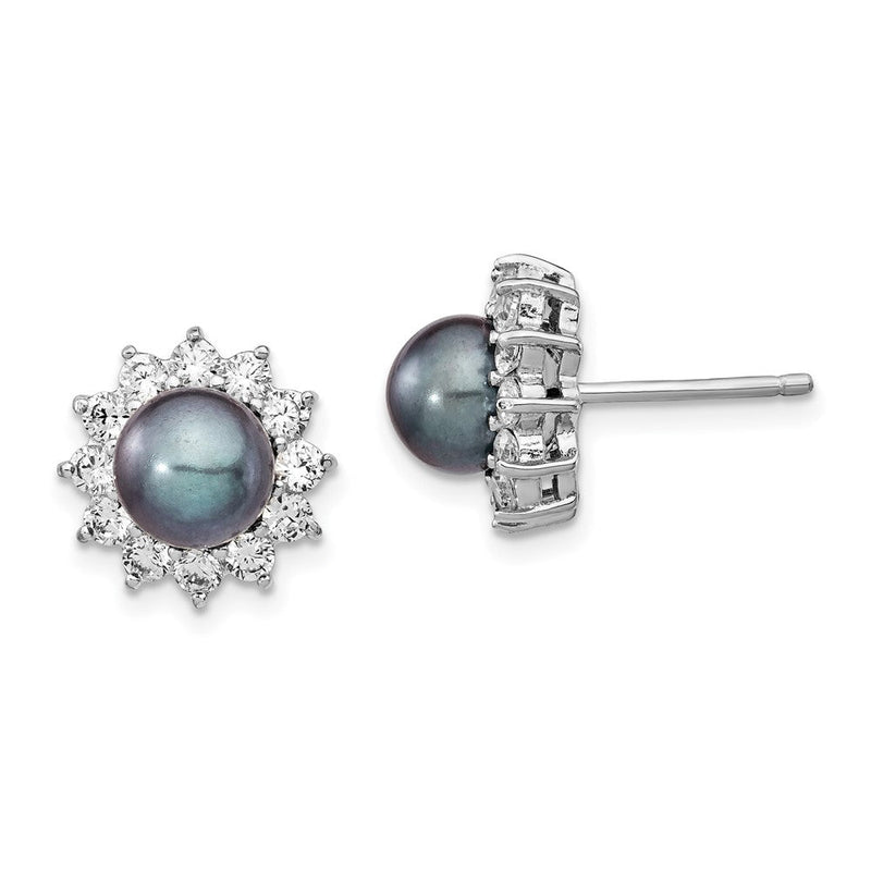 Sterlingsilber Cheryl M Rhodiniert Schwarz Süßwasser Zuchtperle und Brillant-cut Zirkonia Ohrstecker