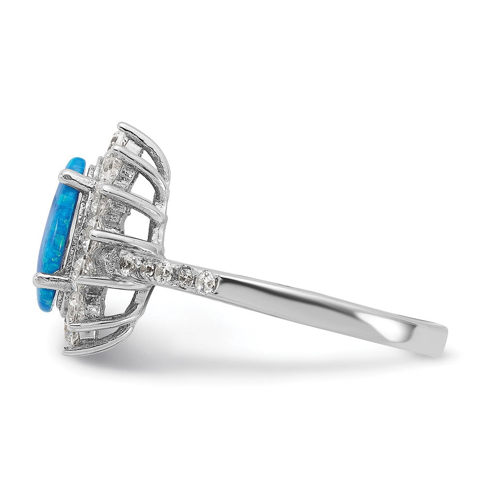 Sterlingsilber Cheryl M Rhodiniert Cabochon Im Labor Erzeugt Blau Opal und Brillant-cut Zirkonia Tropfen Geformt Ring