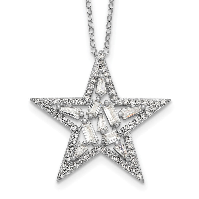 Sterlingsilber Cheryl M Rhodiniert Brillant-cut Verjüngt Baguette-cut und Smaragd-cut Zirkonia Stern 18 Zoll Halskette