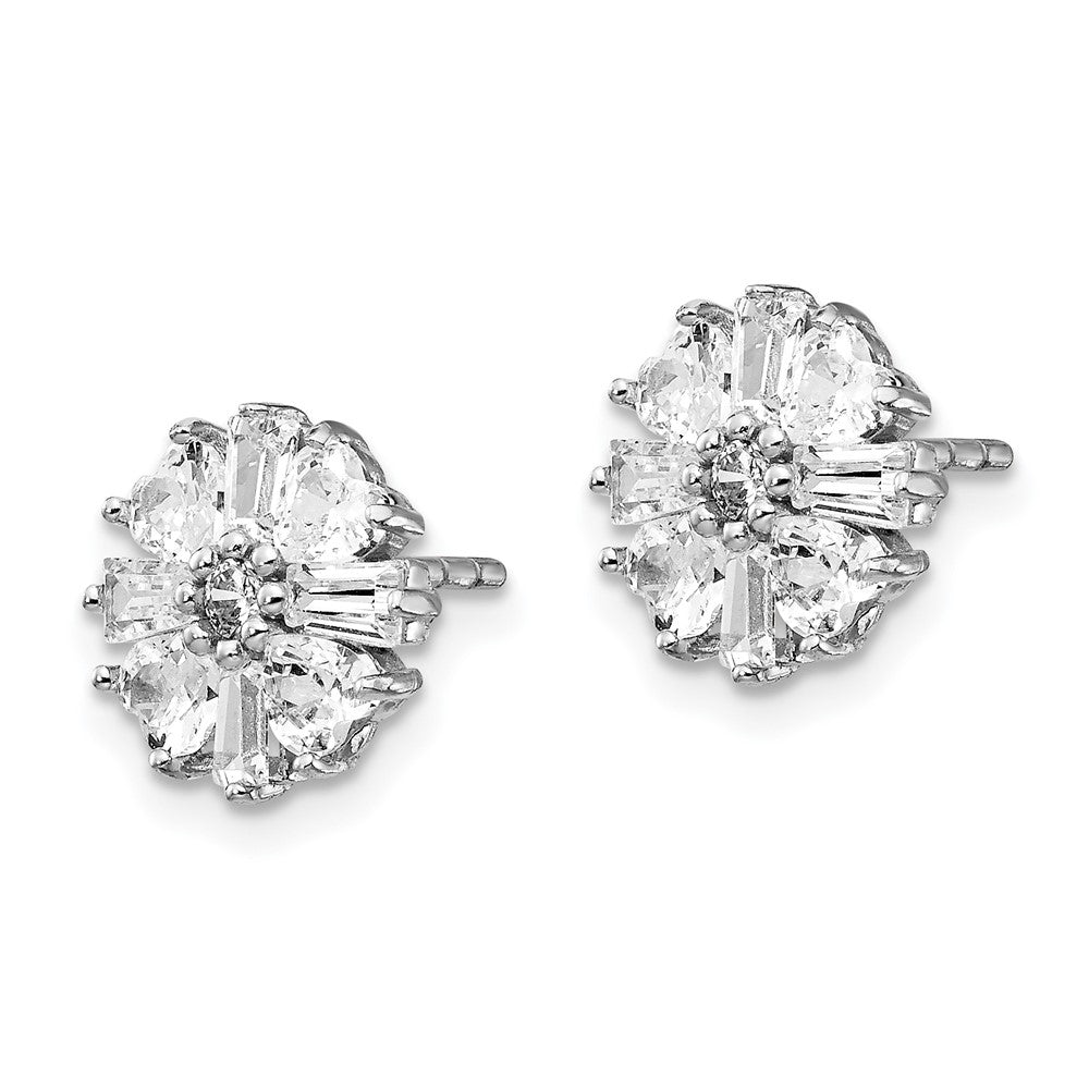 Sterlingsilber Cheryl M Rhodiniert Smaragd-cut und Brillant-cut Zirkonia Cluster Ohrstecker