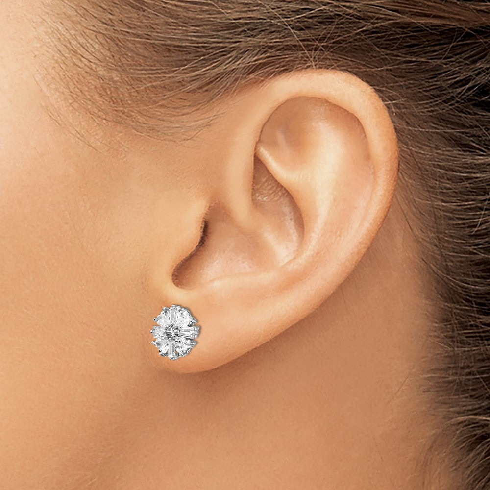 Sterlingsilber Cheryl M Rhodiniert Smaragd-cut und Brillant-cut Zirkonia Cluster Ohrstecker