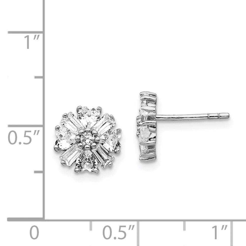 Sterlingsilber Cheryl M Rhodiniert Smaragd-cut und Brillant-cut Zirkonia Cluster Ohrstecker