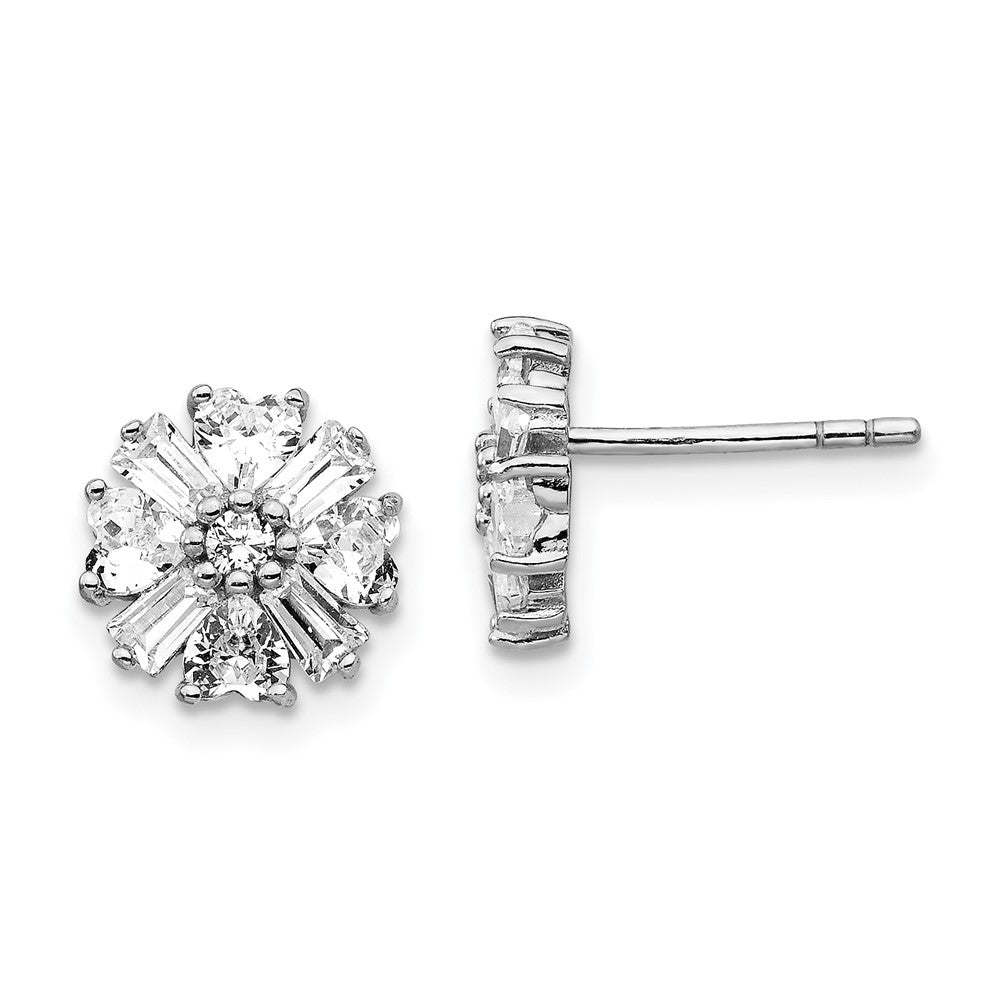 Sterlingsilber Cheryl M Rhodiniert Smaragd-cut und Brillant-cut Zirkonia Cluster Ohrstecker