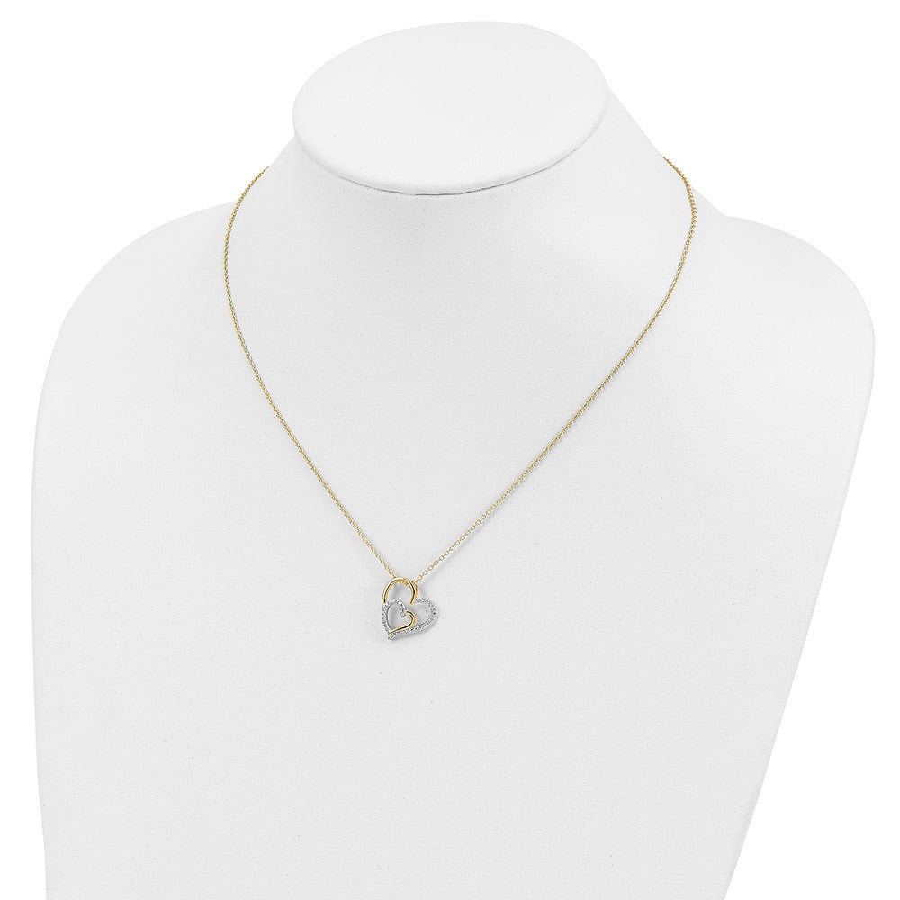 Sterlingsilber Cheryl M Vergoldet Brillant-cut Zirkonia Fantasie Doppelt Herz 18 Zoll Halskette