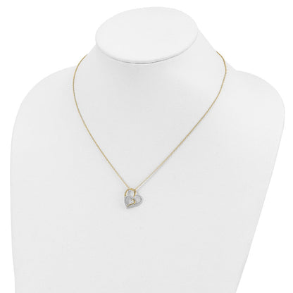 Sterlingsilber Cheryl M Vergoldet Brillant-cut Zirkonia Fantasie Doppelt Herz 18 Zoll Halskette