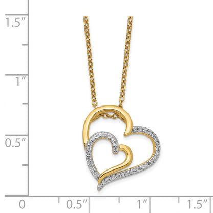Sterlingsilber Cheryl M Vergoldet Brillant-cut Zirkonia Fantasie Doppelt Herz 18 Zoll Halskette