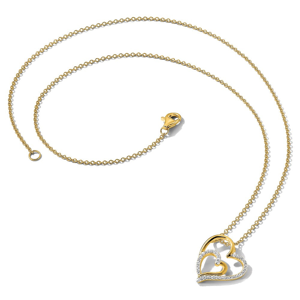 Sterlingsilber Cheryl M Vergoldet Brillant-cut Zirkonia Fantasie Doppelt Herz 18 Zoll Halskette