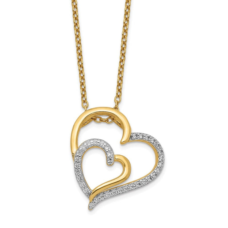 Sterlingsilber Cheryl M Vergoldet Brillant-cut Zirkonia Fantasie Doppelt Herz 18 Zoll Halskette