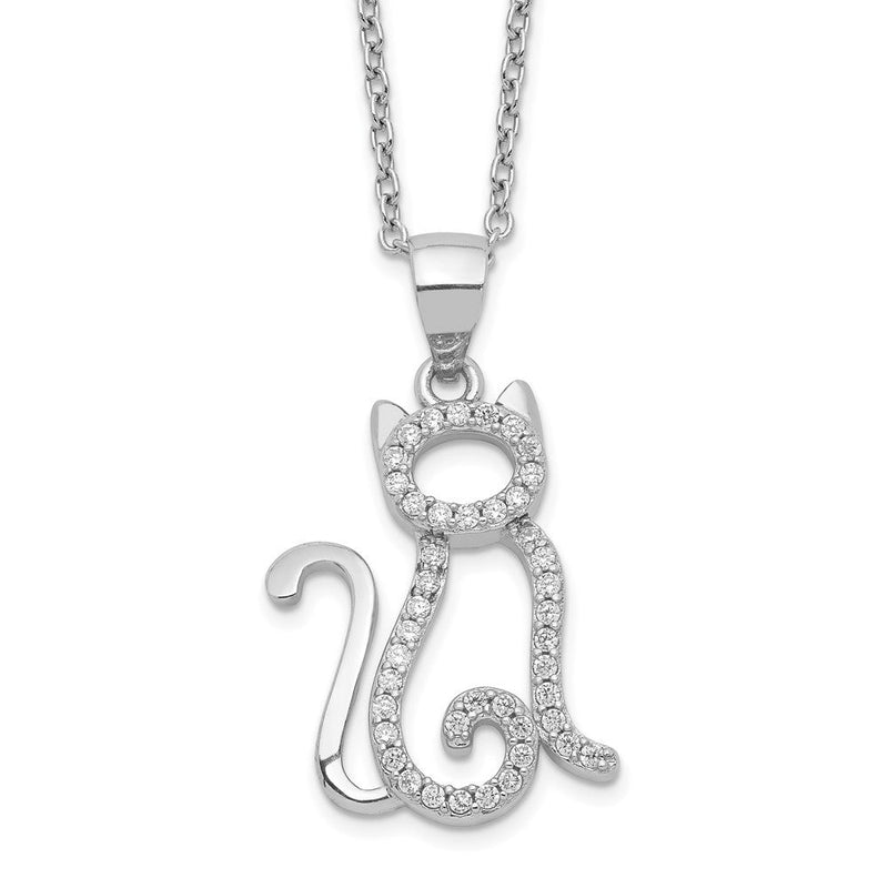 Sterlingsilber Cheryl M Rhodiniert Brillant-cut Weiß Zirkonia Katze 18.25 Zoll Halskette