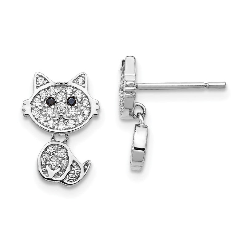 Sterlingsilber Cheryl M Rhodiniert Beweglich Brillant-cut Schwarz und Weiß Zirkonia Katze Stecker Ohrhänger