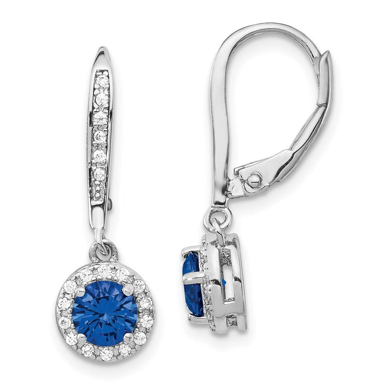Sterlingsilber Cheryl M Rhodiniert Brillant-cut Im Labor Erzeugt Dunkel Blau Spinell und Weiß Zirkonia Rund Heiligenschein Brisur Ohrhänger