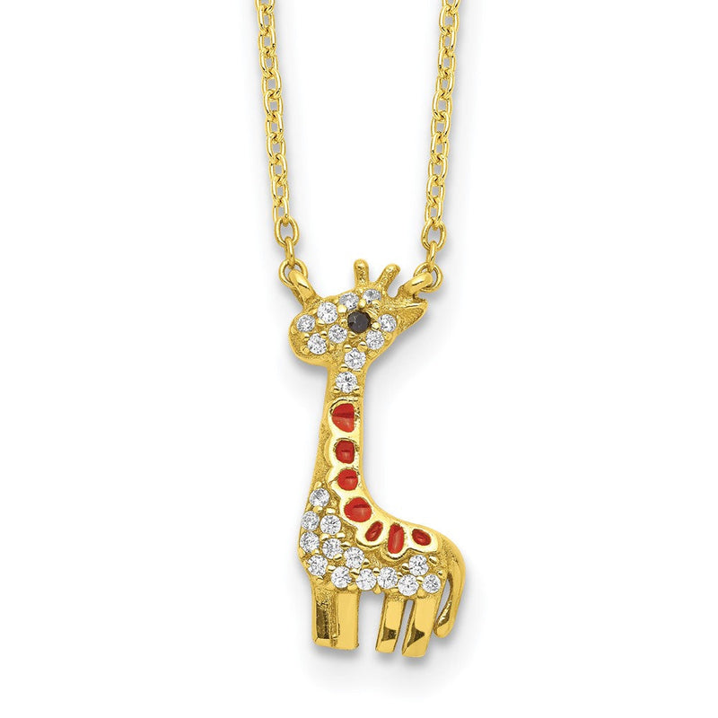 Sterlingsilber Cheryl M Vergoldet Emailliert und Brillant-cut Schwarz Weiß Zirkonia Giraffe 18.25 Zoll Halskette